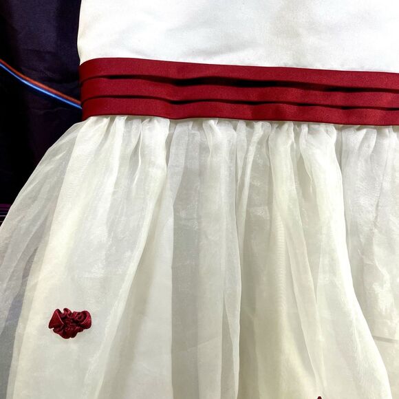 DAVIDS BRIDAL Ivory Satin Tulle Red Rose Detail Formal Dress Girls Size 4 - Picture 5 of 13